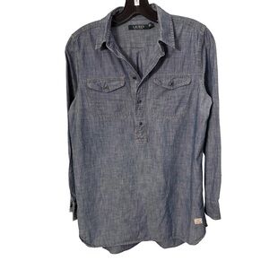 Lauren Ralph Lauren Women’s Cotton Denim Tunic 1/2 Button Down Shirt Sz S